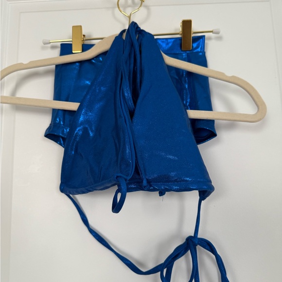 Shiny Blue Bikini Top and Bottom bottle girl bartender - Picture 1 of 5